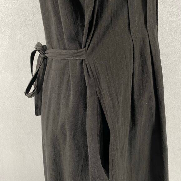 Vtg 80s 90s Two Potato Button Down Tie Back Short Sleeve Maxi Dress XS Black NOS - Picture 9 of 16